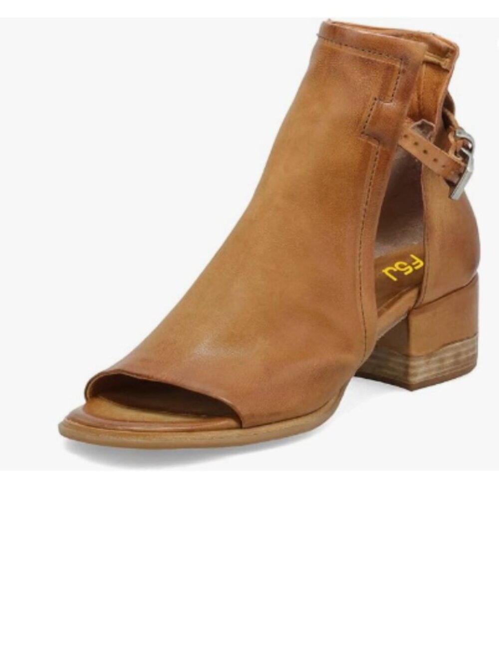 FSJ Brown Peep Open Toe Cut Out Buckle Ankle Bootie Block Low Heeled Sandals